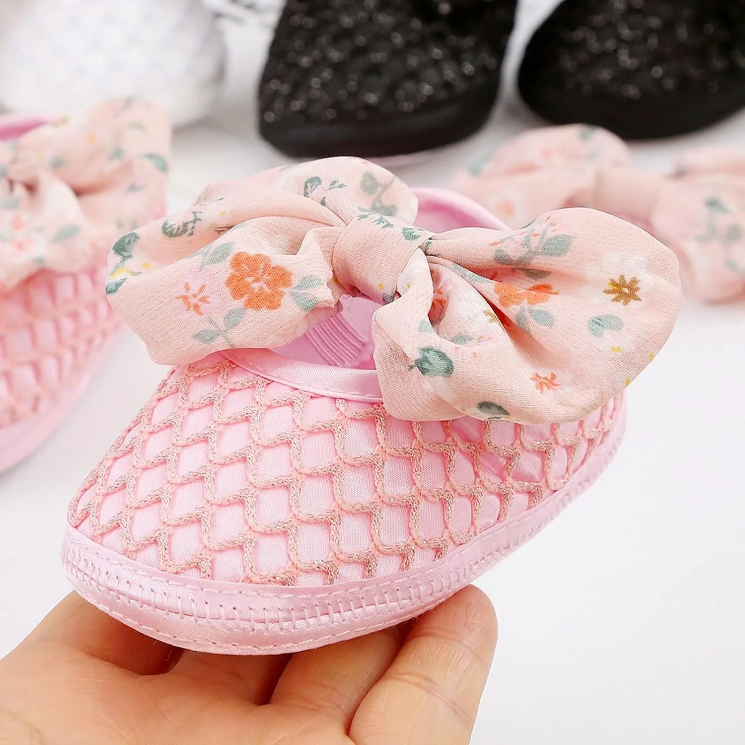 0 to 1 Year Old Baby Shoes Hair Band Set Cute Bow Princess Shoes 3 5 7 9 Months Soft Soled Walking Shoes for Toddler