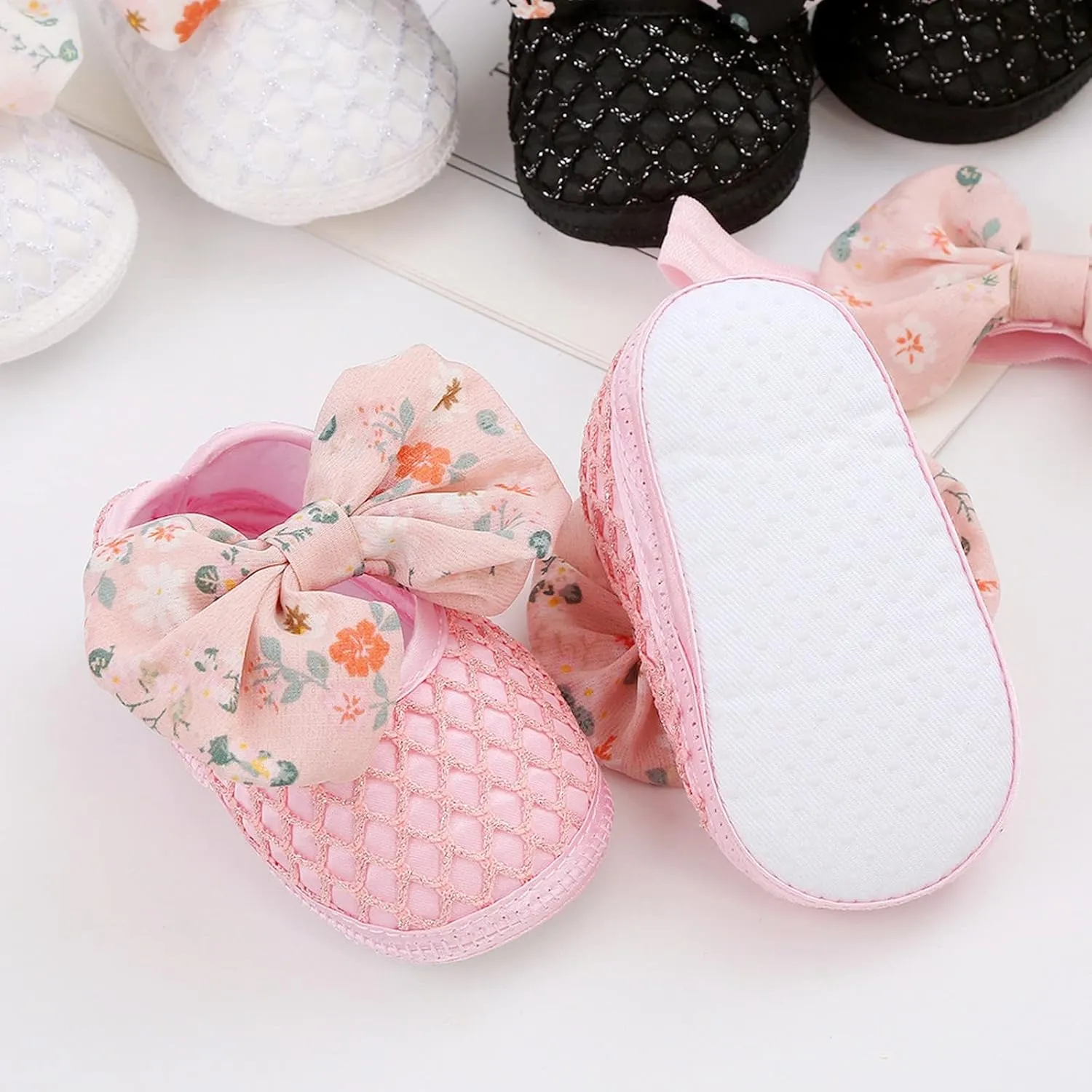 0 to 1 Year Old Baby Shoes Hair Band Set Cute Bow Princess Shoes 3 5 7 9 Months Soft Soled Walking Shoes for Toddler