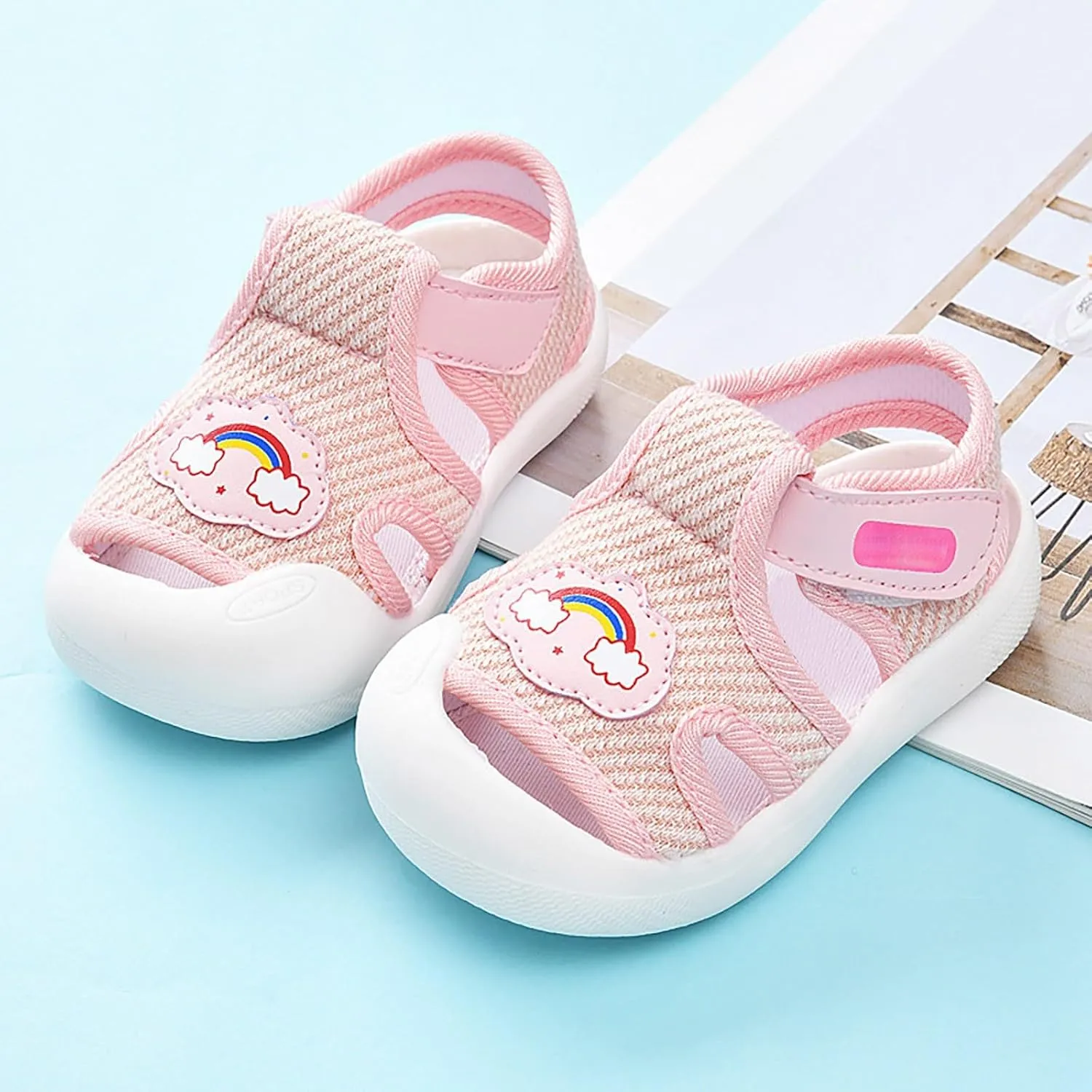 Baby Boy Girl Closed Toe Summer Sandals Infant Lightweight Non-Slip First Walking Sneakers Water Shoes For Girls