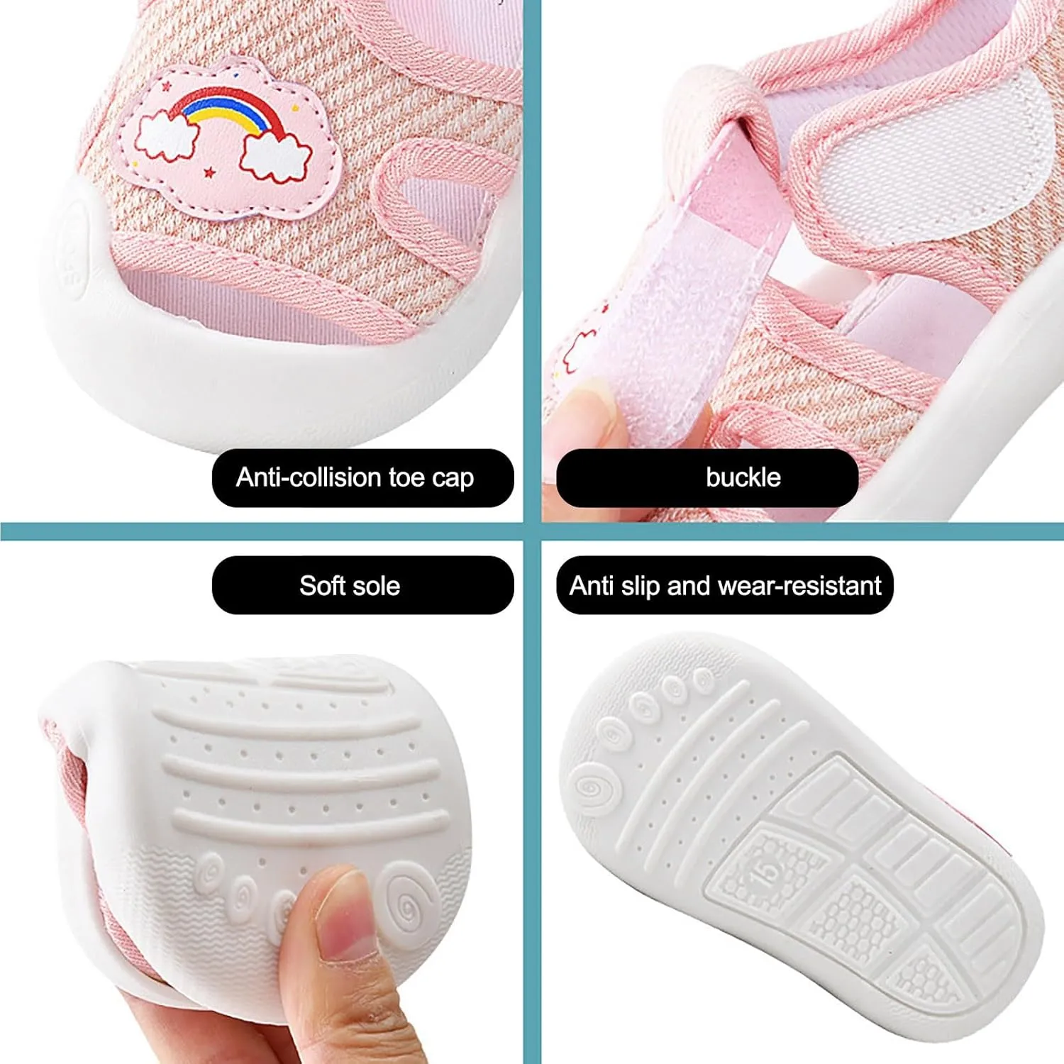 Baby Boy Girl Closed Toe Summer Sandals Infant Lightweight Non-Slip First Walking Sneakers Water Shoes For Girls