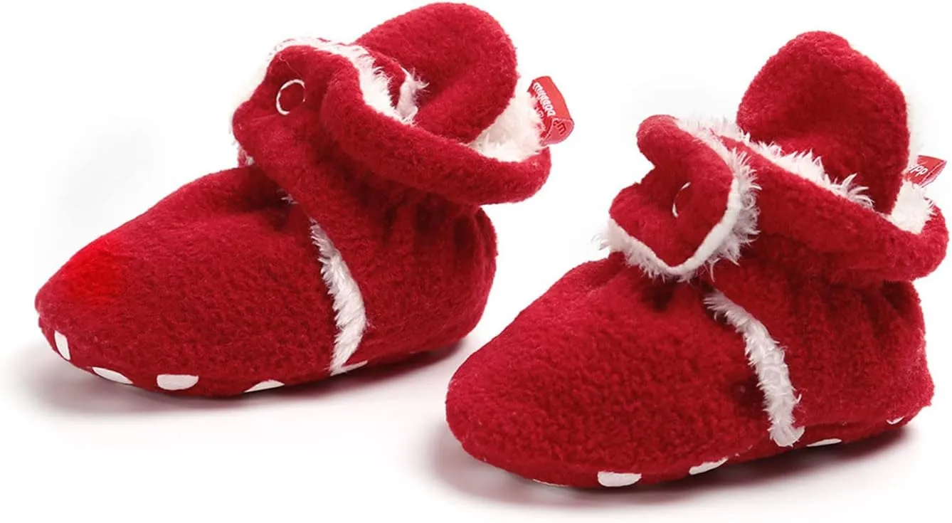 Baby Boy Girl Non-Skid Cozy Crib Shoes Fleece Booties Cotton Newborn Socks Soft Sole Winter Warm 0-18M Baby Slippers