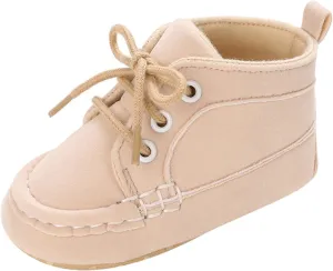 Baby Boy Girl Soft Sole Canvas Shoes High Top Lace Up Infant Ankle Shoes Booties Toddler Newborn (Khaki, 6-12 Months)