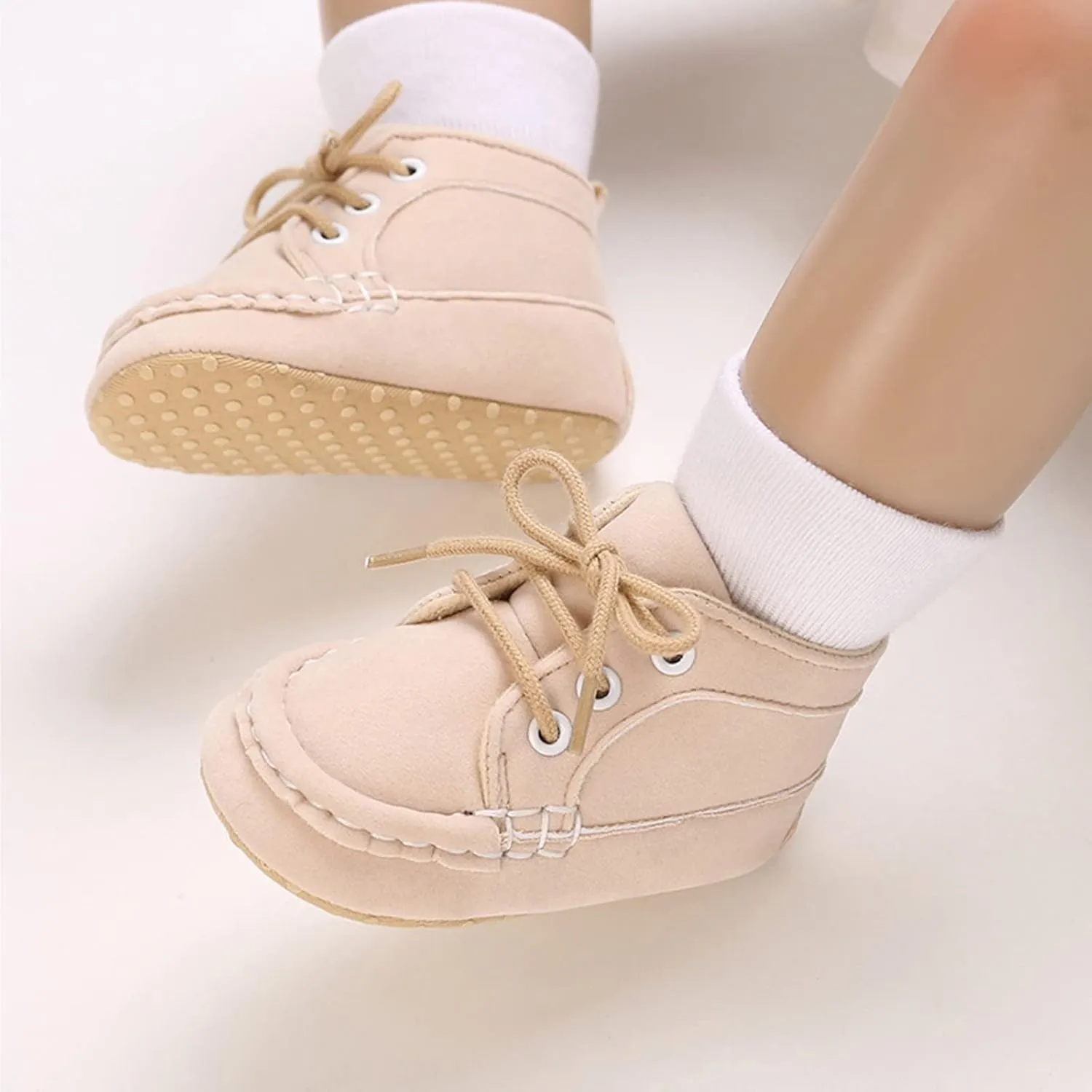 Baby Boy Girl Soft Sole Canvas Shoes High Top Lace Up Infant Ankle Shoes Booties Toddler Newborn (Khaki, 6-12 Months)