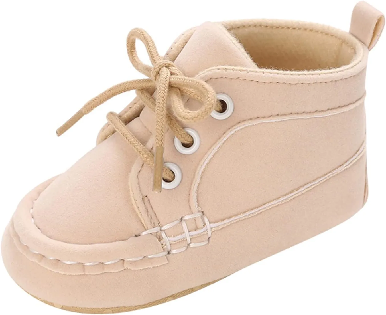 Baby Boy Girl Soft Sole Canvas Shoes High Top Lace Up Infant Ankle Shoes Booties Toddler Newborn (Khaki, 6-12 Months)