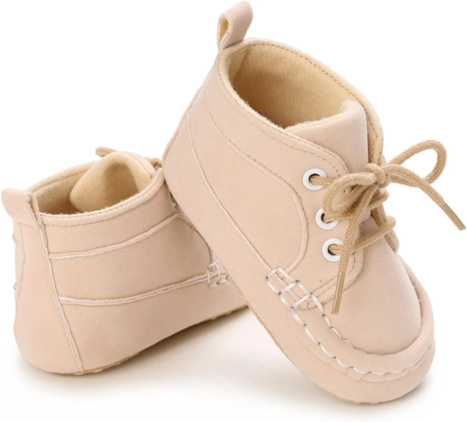 Baby Boy Girl Soft Sole Canvas Shoes High Top Lace Up Infant Ankle Shoes Booties Toddler Newborn (Khaki, 6-12 Months)