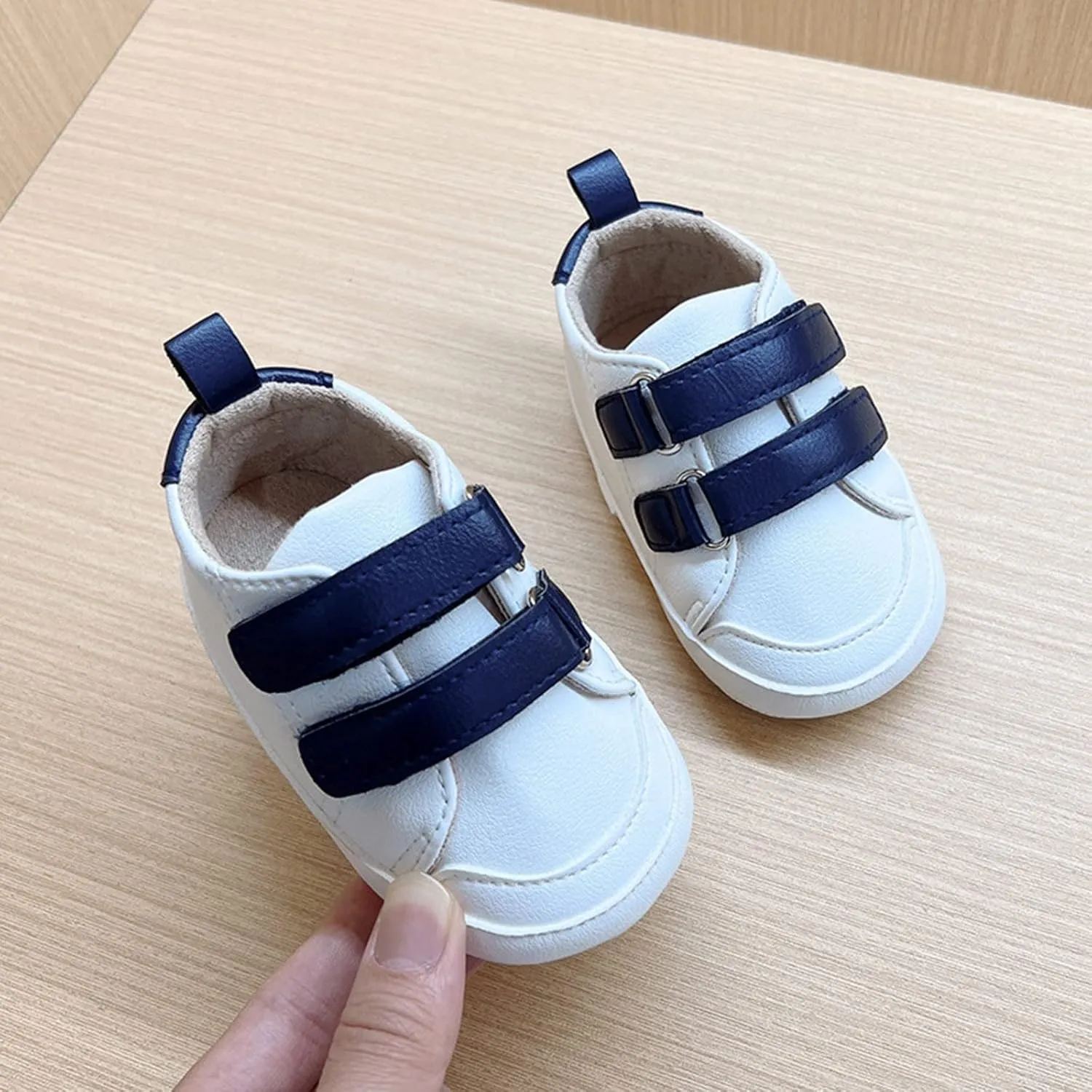 Baby Boys Girls Anti-Slip Sneakers Newborn Toddler Soft Slip On First Walking Leather Shoes for Outdoor Simple Shoes
