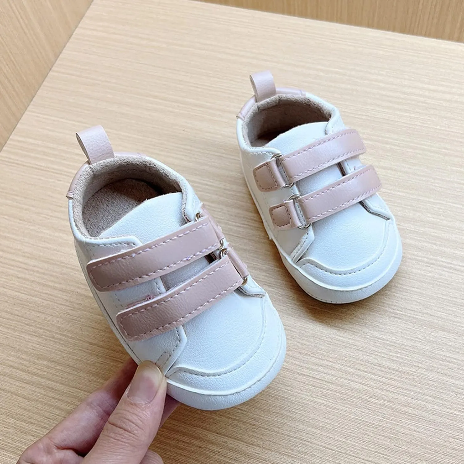 Baby Boys Girls Anti-Slip Sneakers Newborn Toddler Soft Slip On First Walking Leather Shoes for Outdoor Simple Shoes