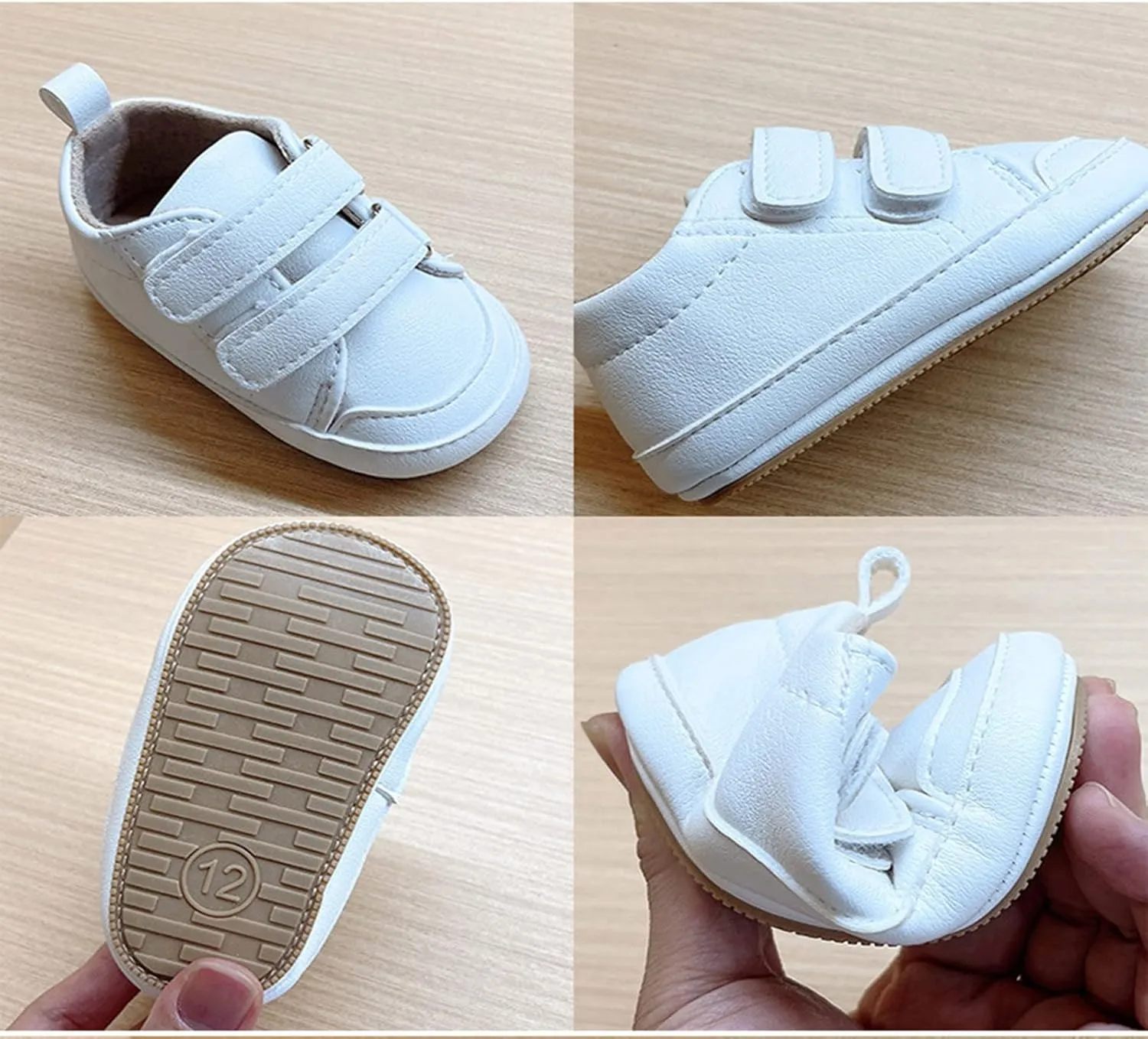 Baby Boys Girls Anti-Slip Sneakers Newborn Toddler Soft Slip On First Walking Leather Shoes for Outdoor Simple Shoes
