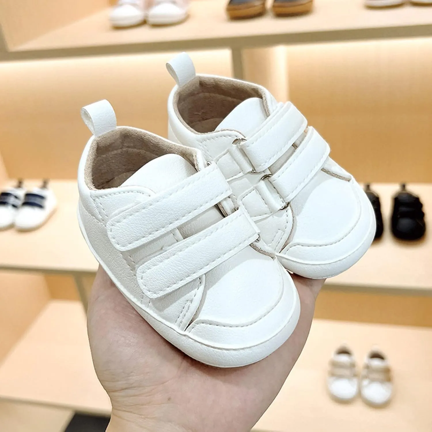 Baby Boys Girls Anti-Slip Sneakers Newborn Toddler Soft Slip On First Walking Leather Shoes for Outdoor Simple Shoes