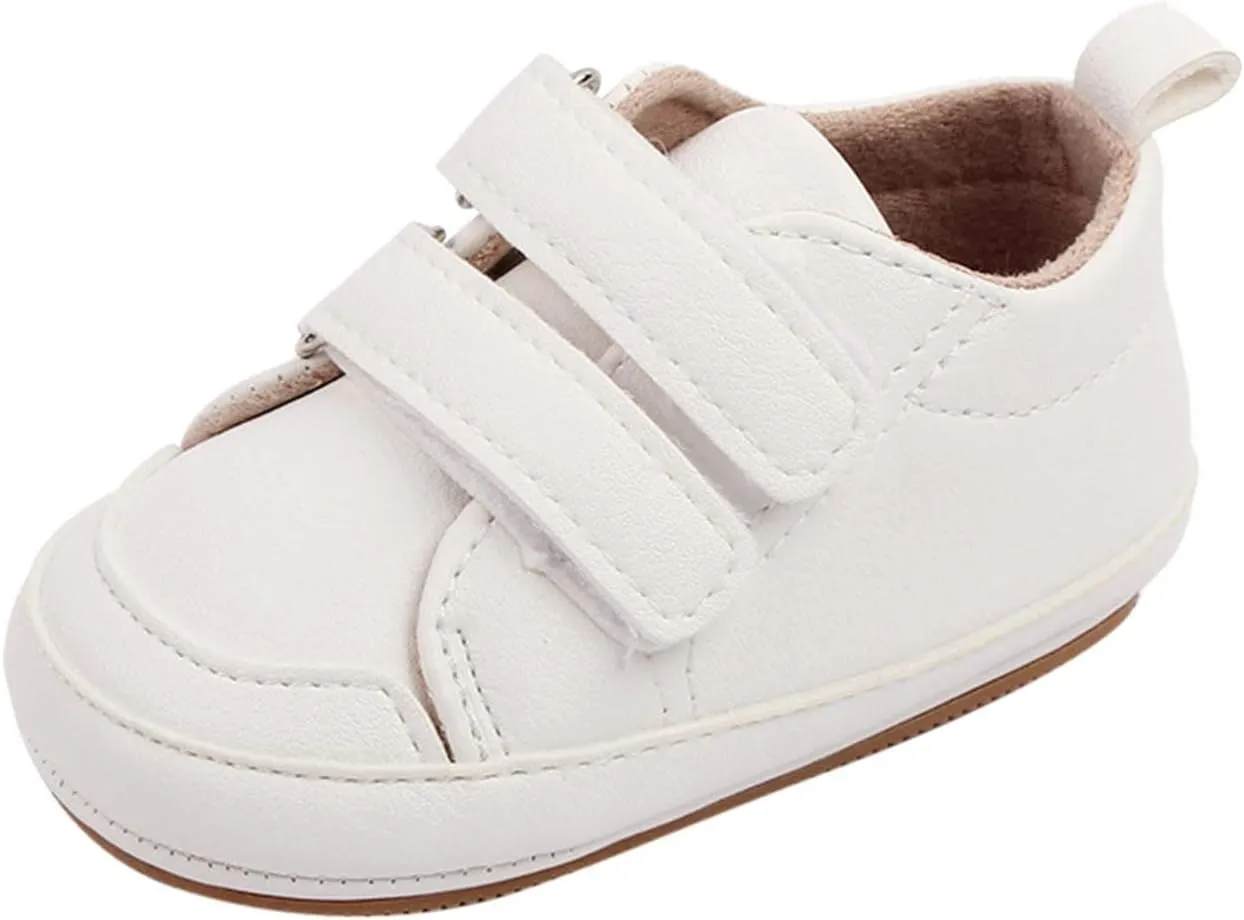 Baby Boys Girls Anti-Slip Sneakers Newborn Toddler Soft Slip On First Walking Leather Shoes for Outdoor Simple Shoes