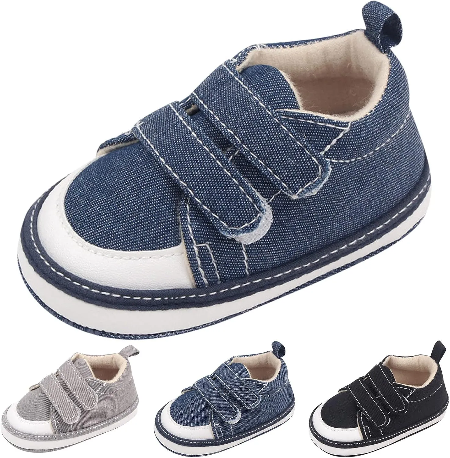 Baby Boys Girls Canvas First Walking Shoes, Newborn Infant Non Slip Soft Sole Comfortable Platform Casual Sneaker