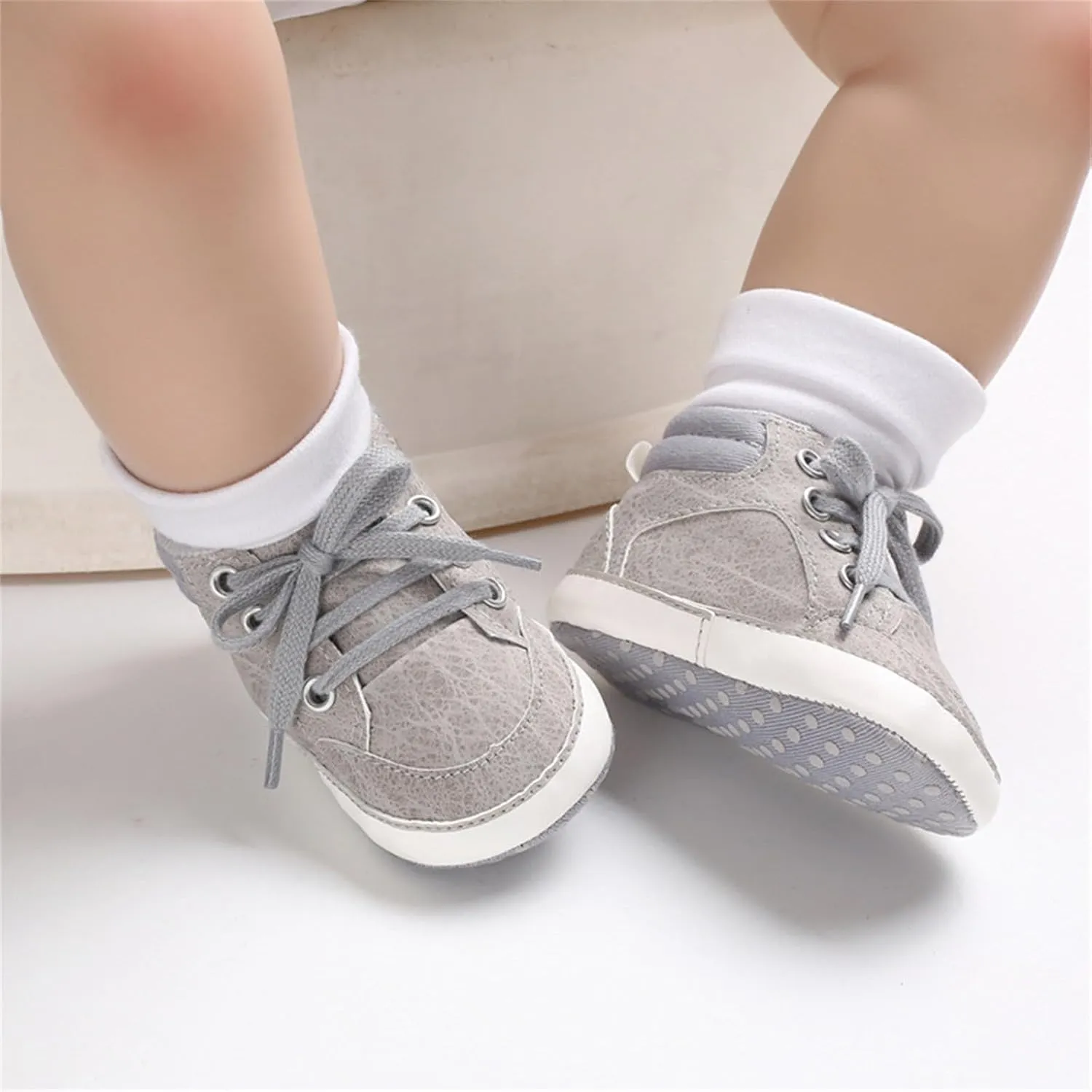 Baby Boys Girls First Walking High Top Sneakers Soft Soles Anti Slip Infant Unisex Lace-up Casual Ankle Shoes