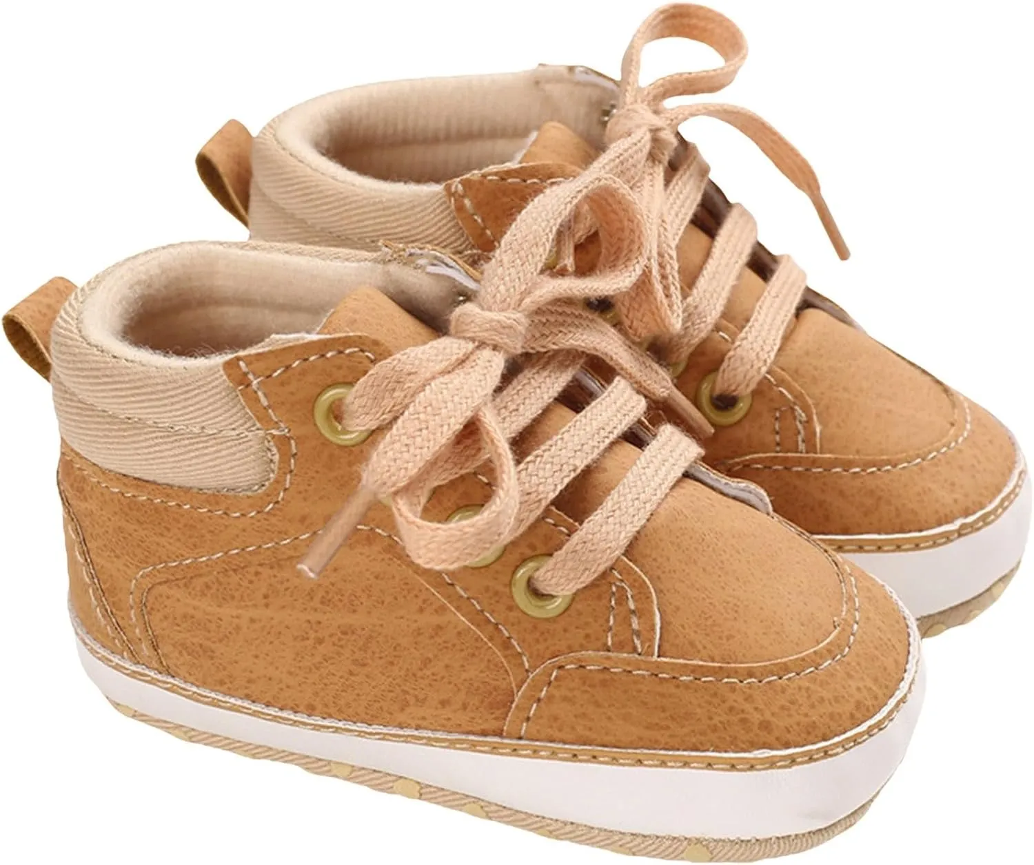 Baby Boys Girls High Top Sneakers Ankle PU Leather Non-Slip Soft Rubber Sole Infant Booties First Walking Shoes