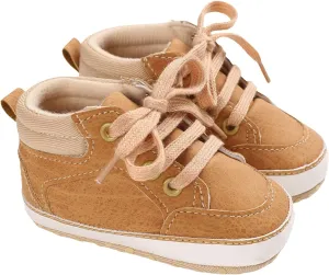 Baby Boys Girls High Top Sneakers Ankle PU Leather Non-Slip Soft Rubber Sole Infant Booties First Walking Shoes