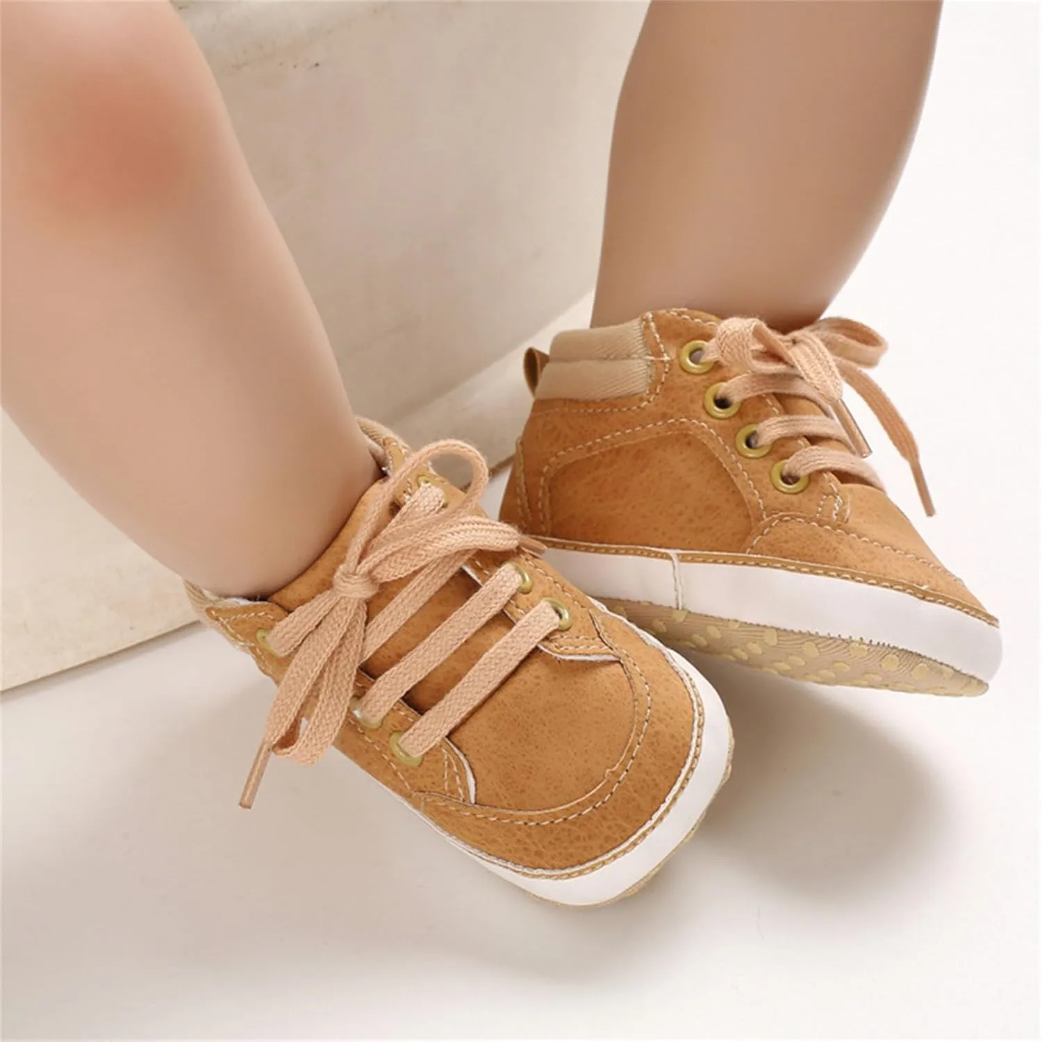 Baby Boys Girls High Top Sneakers Ankle PU Leather Non-Slip Soft Rubber Sole Infant Booties First Walking Shoes
