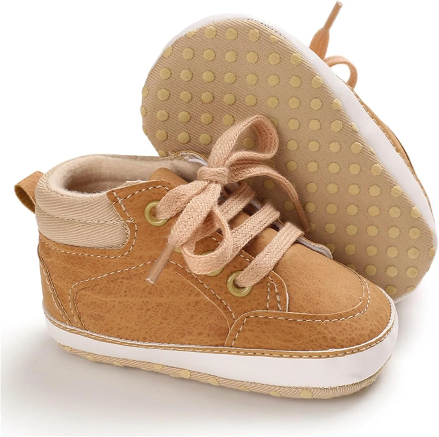 Baby Boys Girls High Top Sneakers Ankle PU Leather Non-Slip Soft Rubber Sole Infant Booties First Walking Shoes