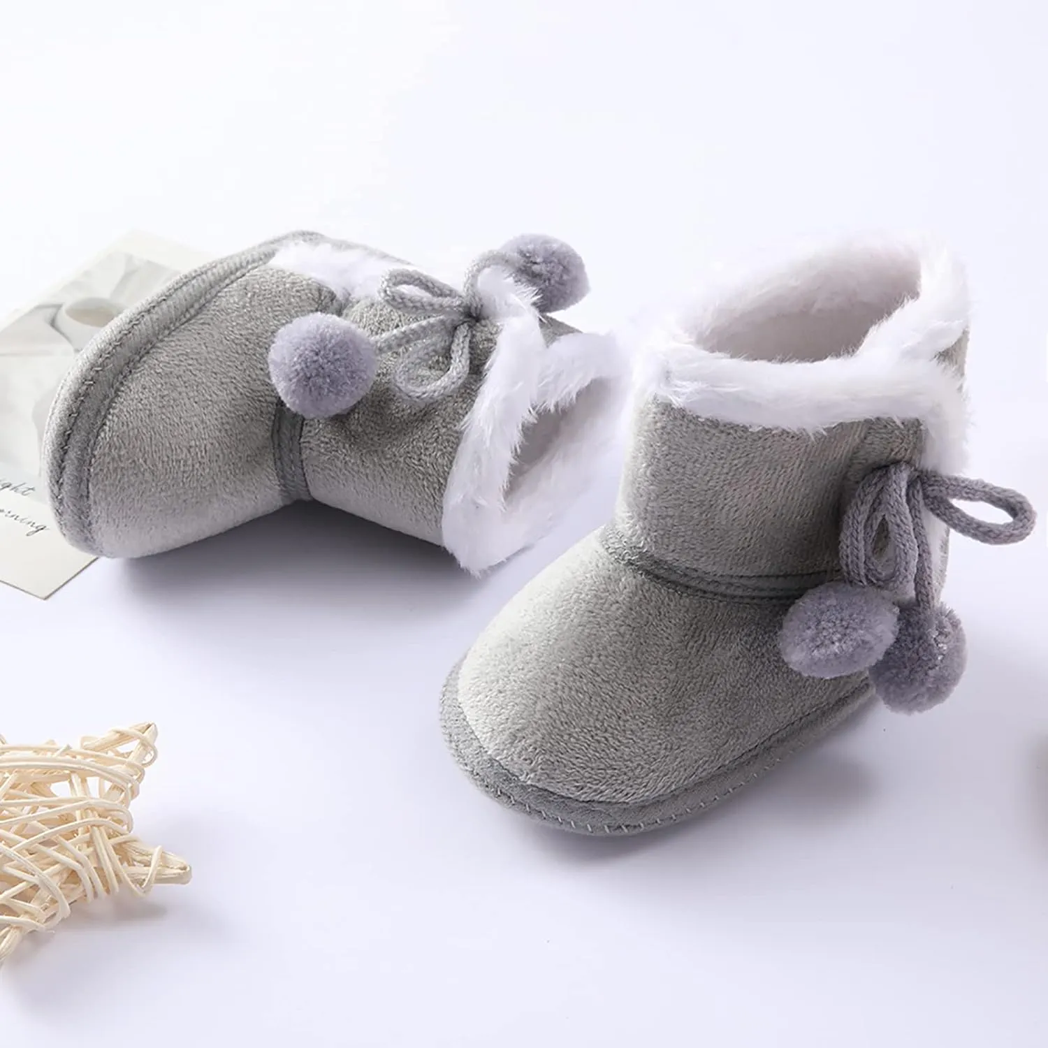 Baby Cozy Fleece Sherpa Booties Newborn Boys Girls Snow Winter Boots Infant Soft Sole Warm Crib Booties Shoes