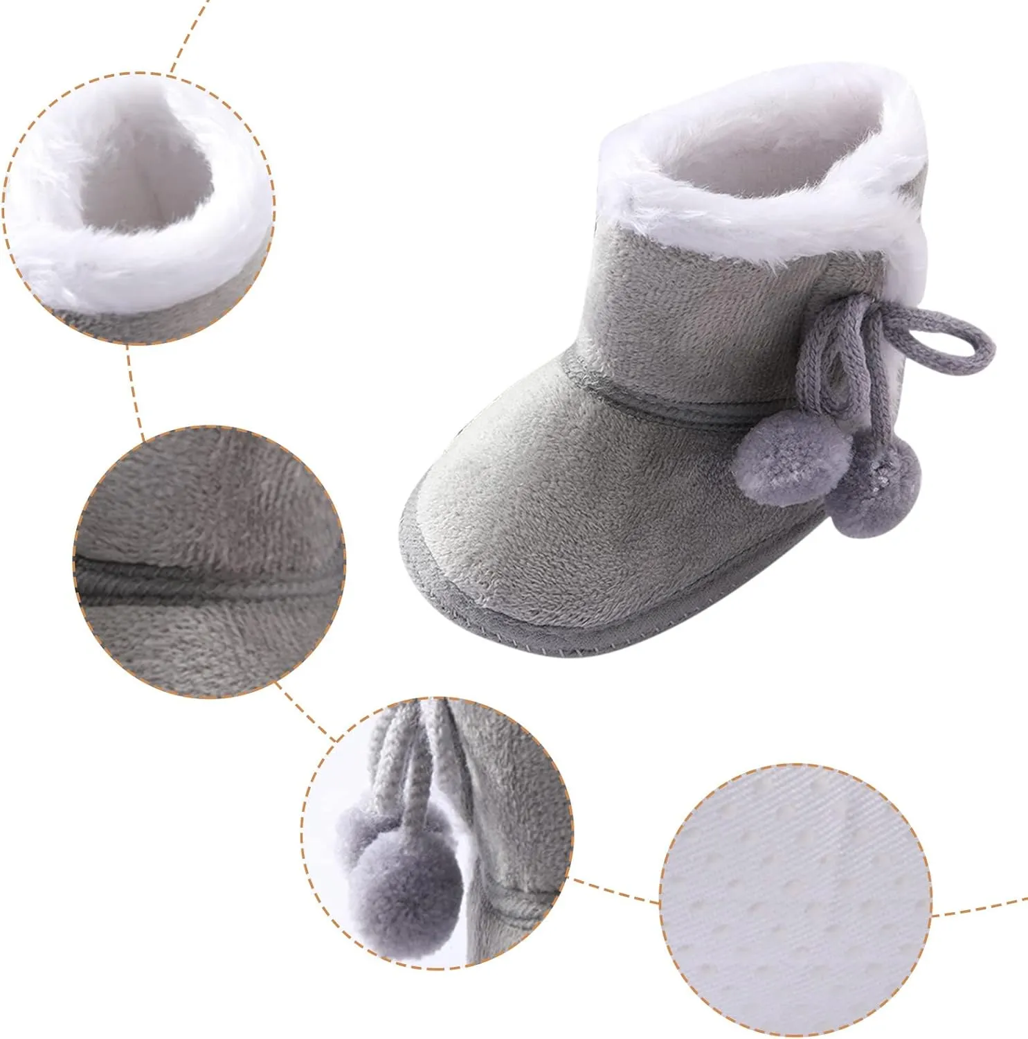 Baby Cozy Fleece Sherpa Booties Newborn Boys Girls Snow Winter Boots Infant Soft Sole Warm Crib Booties Shoes