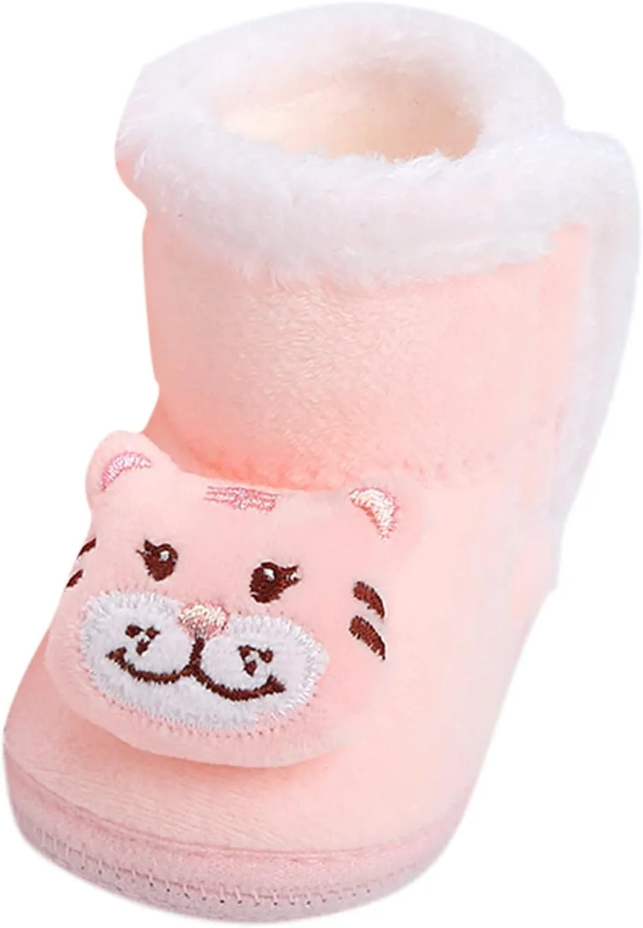 Baby Crib Boots Toddler Fleece Lined Shoes Warm Winter Mid Calf Soft Sole Thicken Cartoon Baby Christmas Shoes