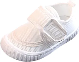 Baby First-Walking Shoes 0-24Months Toddler Infant Boys Girls Soft Sole Non Slip Canvas Mesh Breathable Sneakers (White-02#A, 9-12Months)
