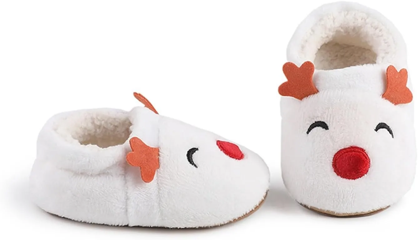 Baby Flat Sole Boots Infant Christmas Booties Soft Baby Santa Winter Warm Fleece Slippers Snow Boots Crib Shoes