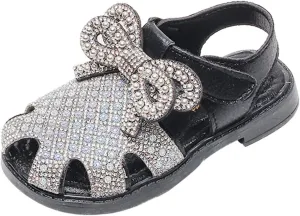 Baby Flat Sole Foot Warmer Girls Leather Rhinestones Embroidery Bow Design Soft Toe Princess Dress Flat Shoes