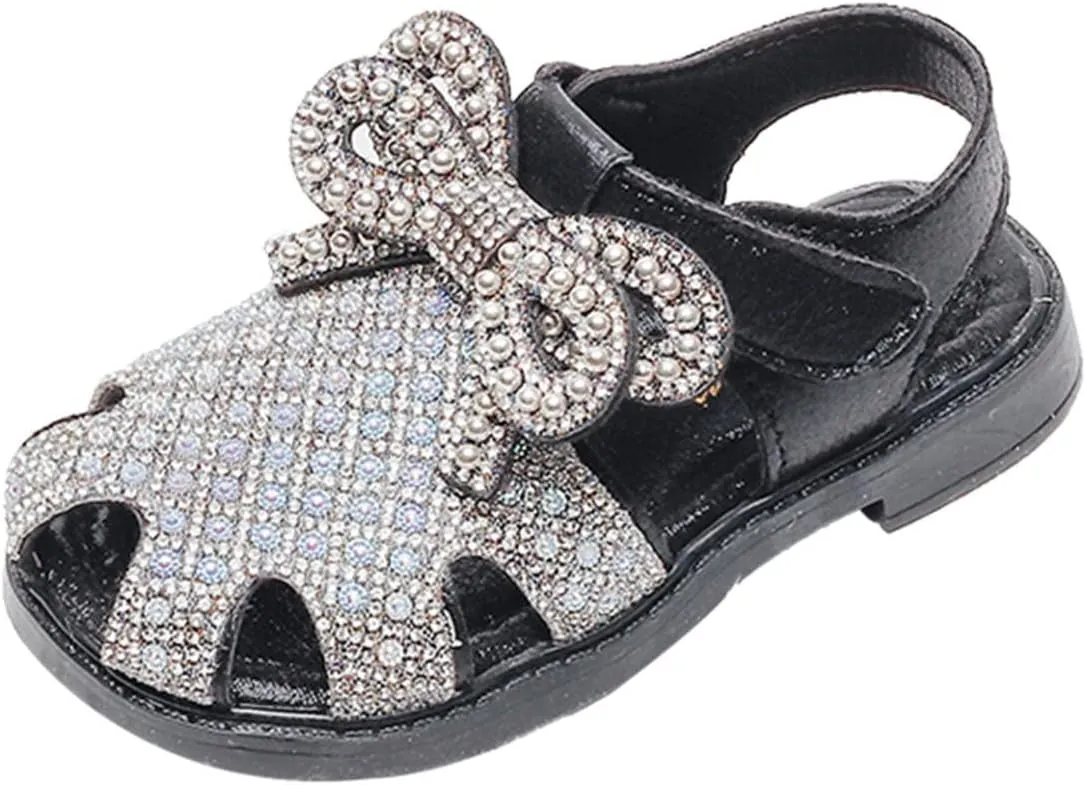 Baby Flat Sole Foot Warmer Girls Leather Rhinestones Embroidery Bow Design Soft Toe Princess Dress Flat Shoes