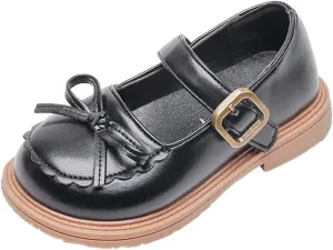 Baby Flat Sole Shoes Girls Leather Bow Design Soft Round Toe Princess Dress Flat Shoes(Toddler/Little Kid/Big