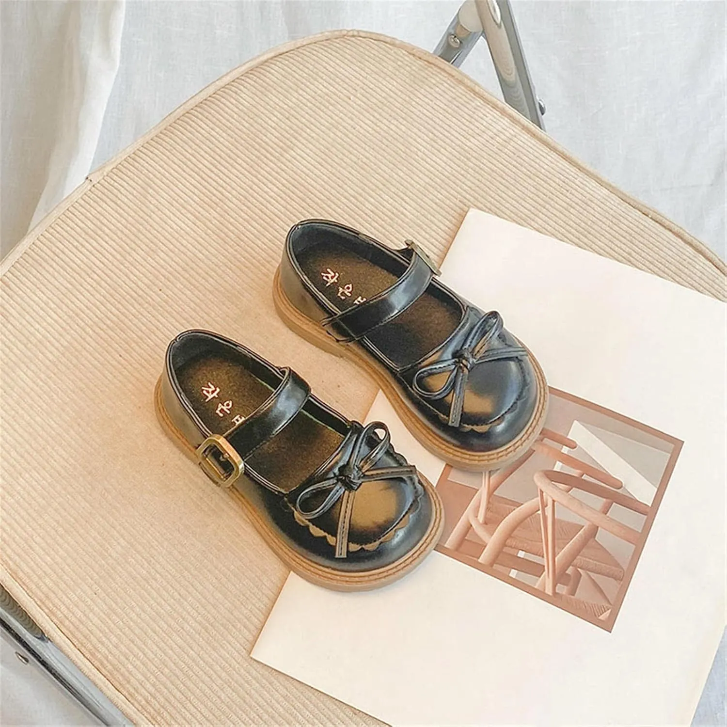 Baby Flat Sole Shoes Girls Leather Bow Design Soft Round Toe Princess Dress Flat Shoes(Toddler/Little Kid/Big