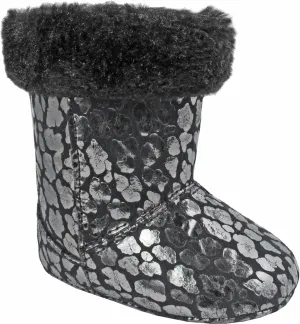 Baby-Girls Black Boots Iridescent Leopard with/Fur Cuff (Infant Crib Shoes Soft Sole Baby Shoes) Black Size 1