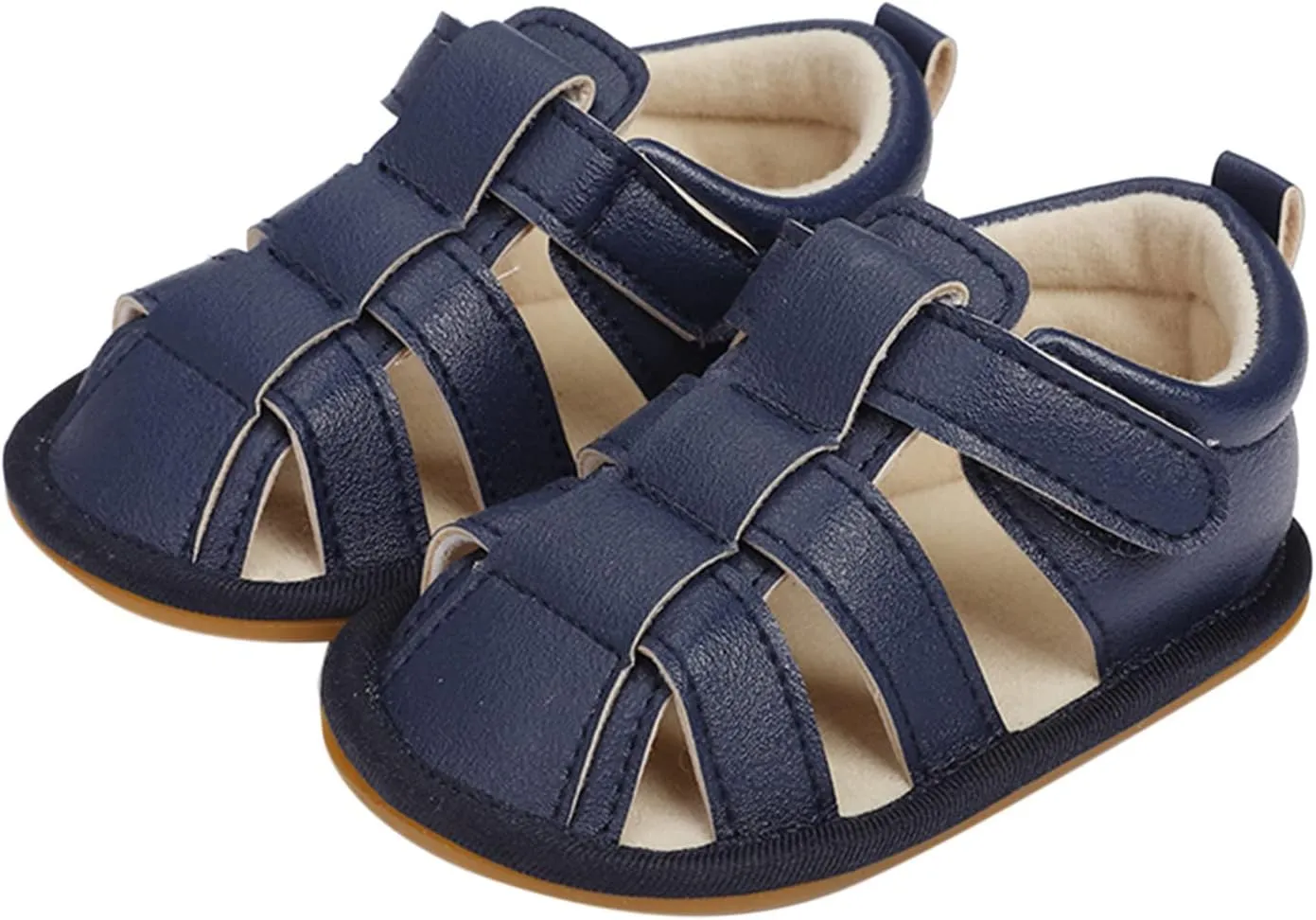 Baby Girls Boys Sandals Infant Toddler Shoes Newborn First Walkers Crib Shoes Soft Sole Flat Shoes (Navy, 5 Infant)