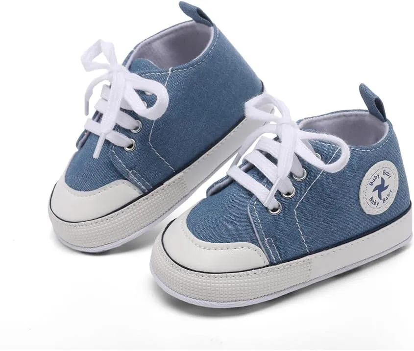 Baby Girls Boys Shoes Soft Anti-Slip Sole Newborn First Walkers High Top Canvas Denim Unisex Infant Sneaker