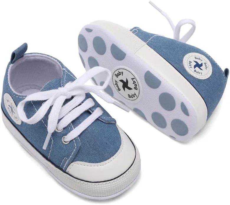 Baby Girls Boys Shoes Soft Anti-Slip Sole Newborn First Walkers High Top Canvas Denim Unisex Infant Sneaker