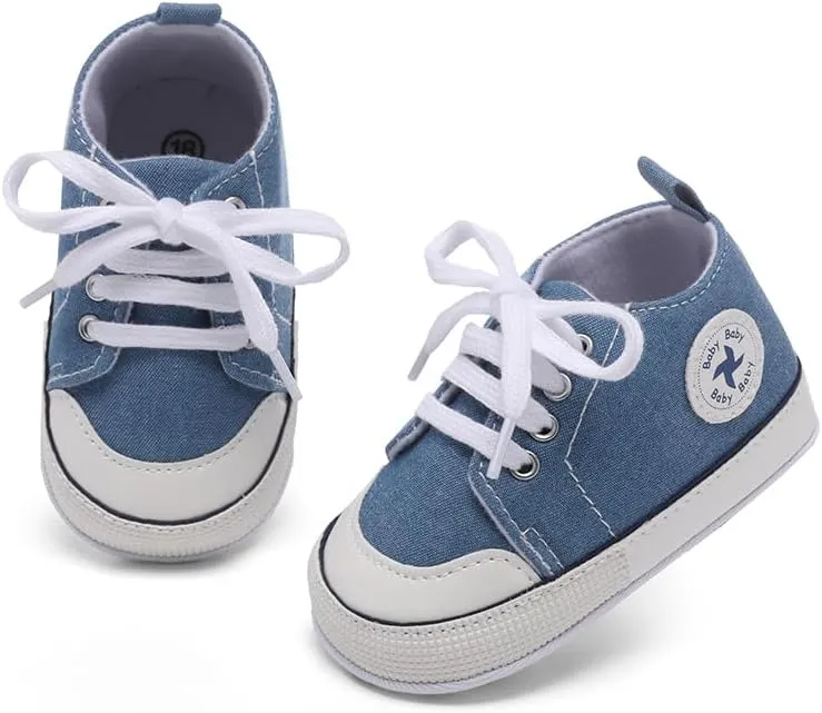 Baby Girls Boys Shoes Soft Anti-Slip Sole Newborn First Walkers High Top Canvas Denim Unisex Infant Sneaker