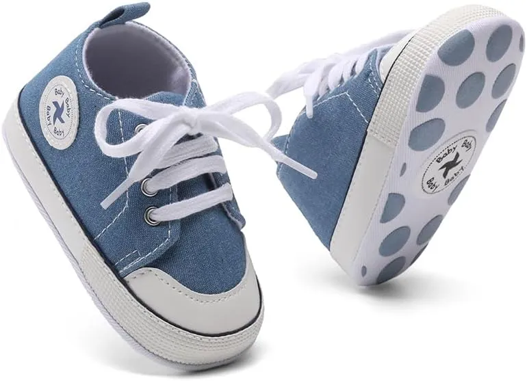 Baby Girls Boys Shoes Soft Anti-Slip Sole Newborn First Walkers High Top Canvas Denim Unisex Infant Sneaker