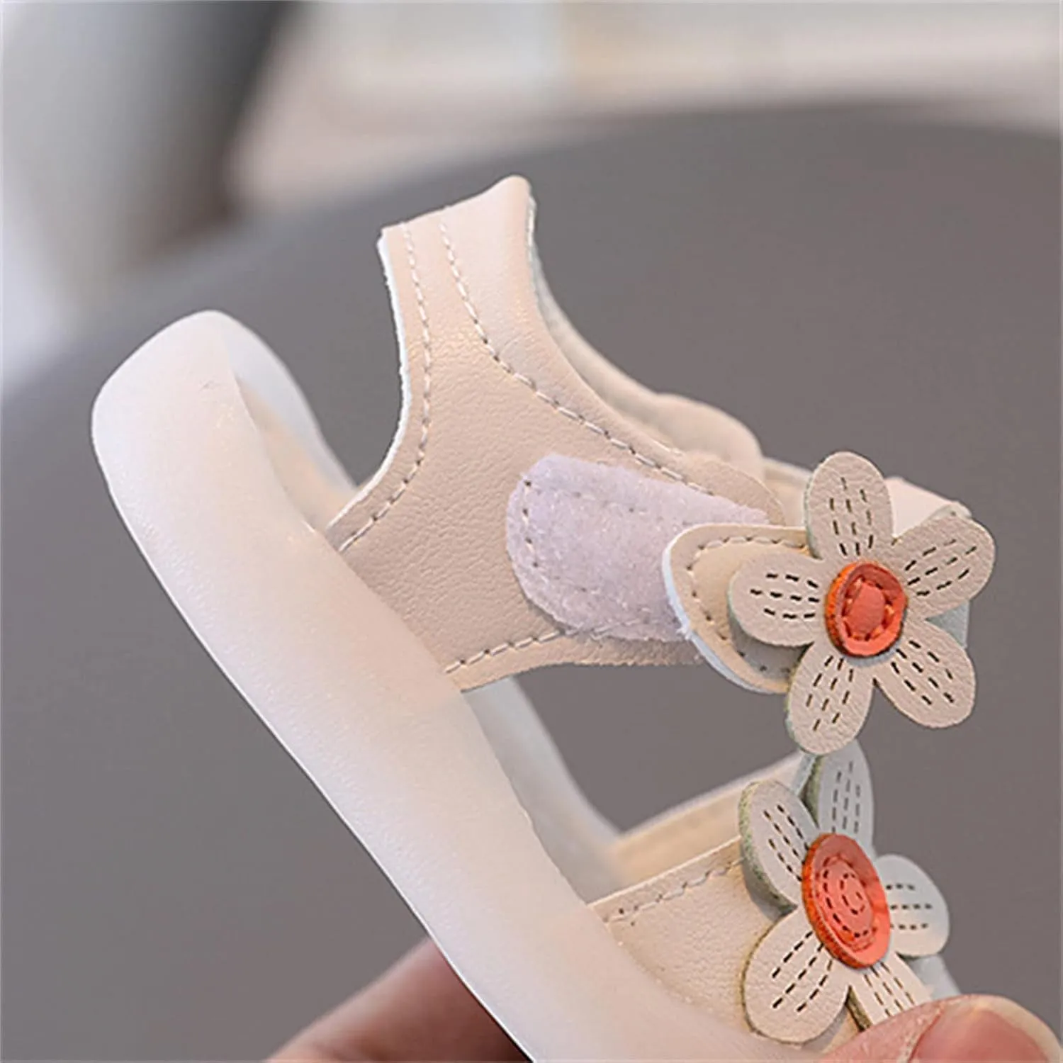 Baby Girls Closed Toe Sandals with Flower Infant Lightweight Rubber Soft Sole Non-Slip Cute Flat Shoes for Toddler