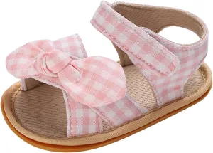 Baby Girls Plaid Bowknot Sandals Premium Soft Sole Non-Slip Open Toe Breathable Summer First Walking Shoes