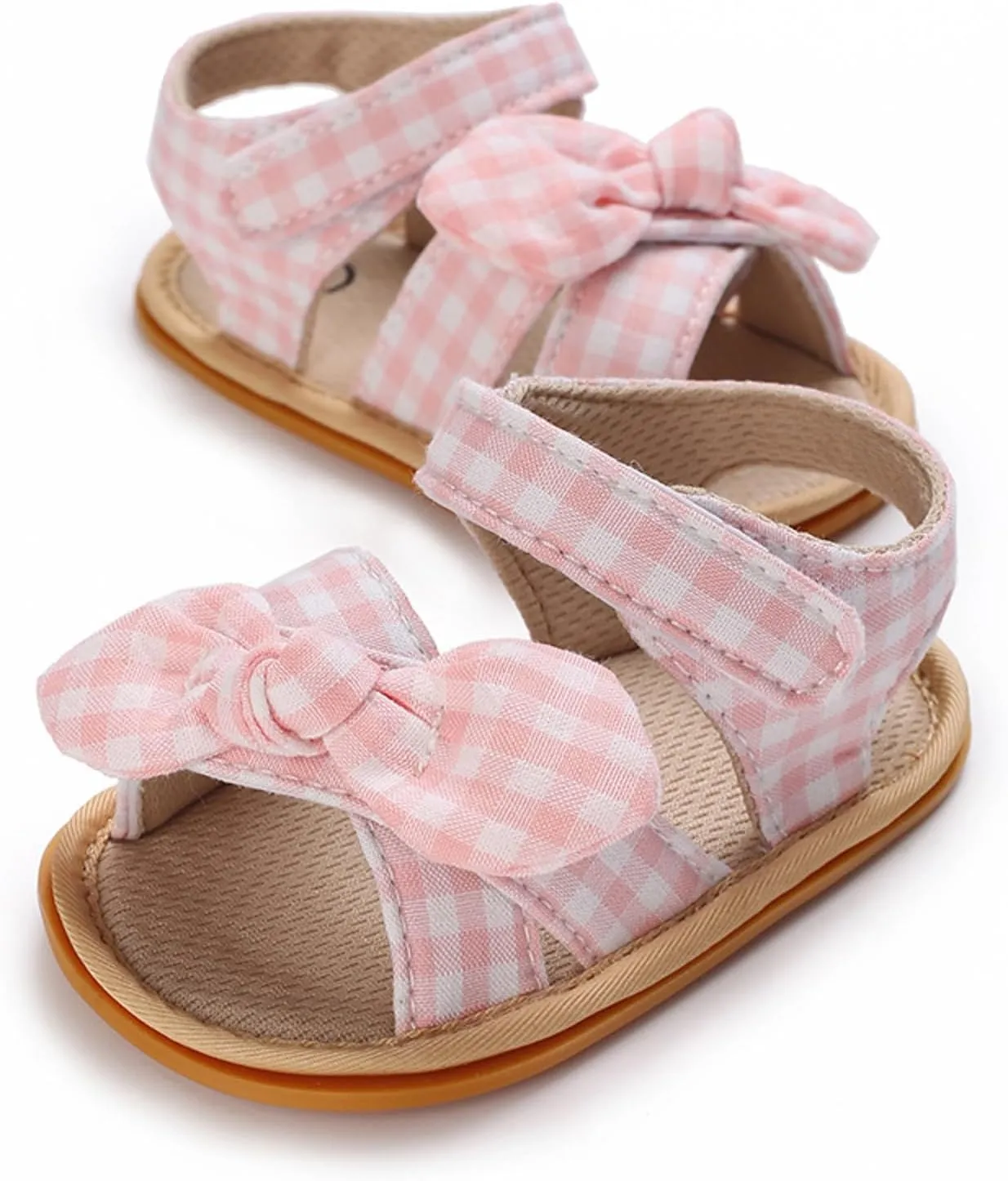 Baby Girls Plaid Bowknot Sandals Premium Soft Sole Non-Slip Open Toe Breathable Summer First Walking Shoes