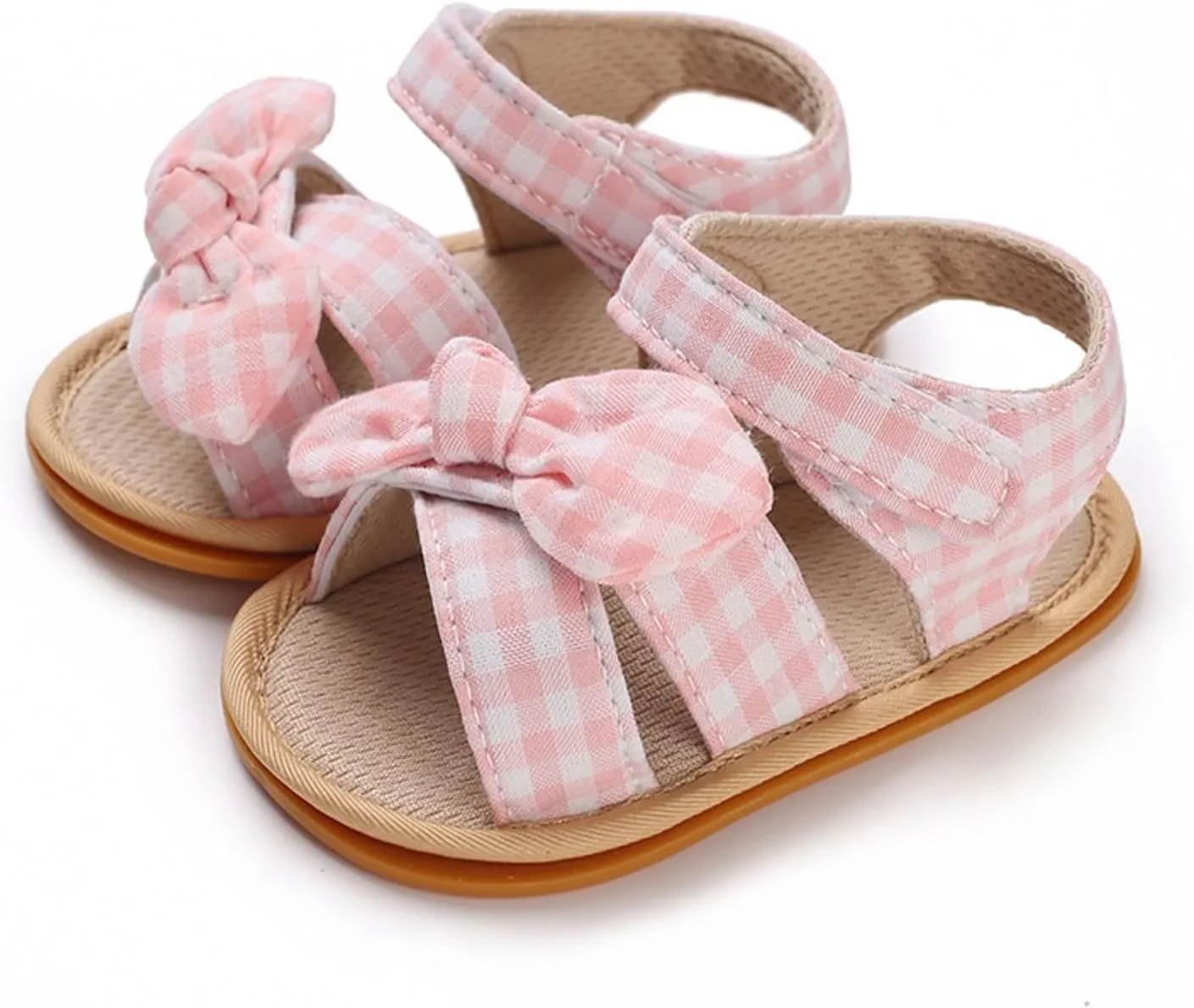 Baby Girls Plaid Bowknot Sandals Premium Soft Sole Non-Slip Open Toe Breathable Summer First Walking Shoes