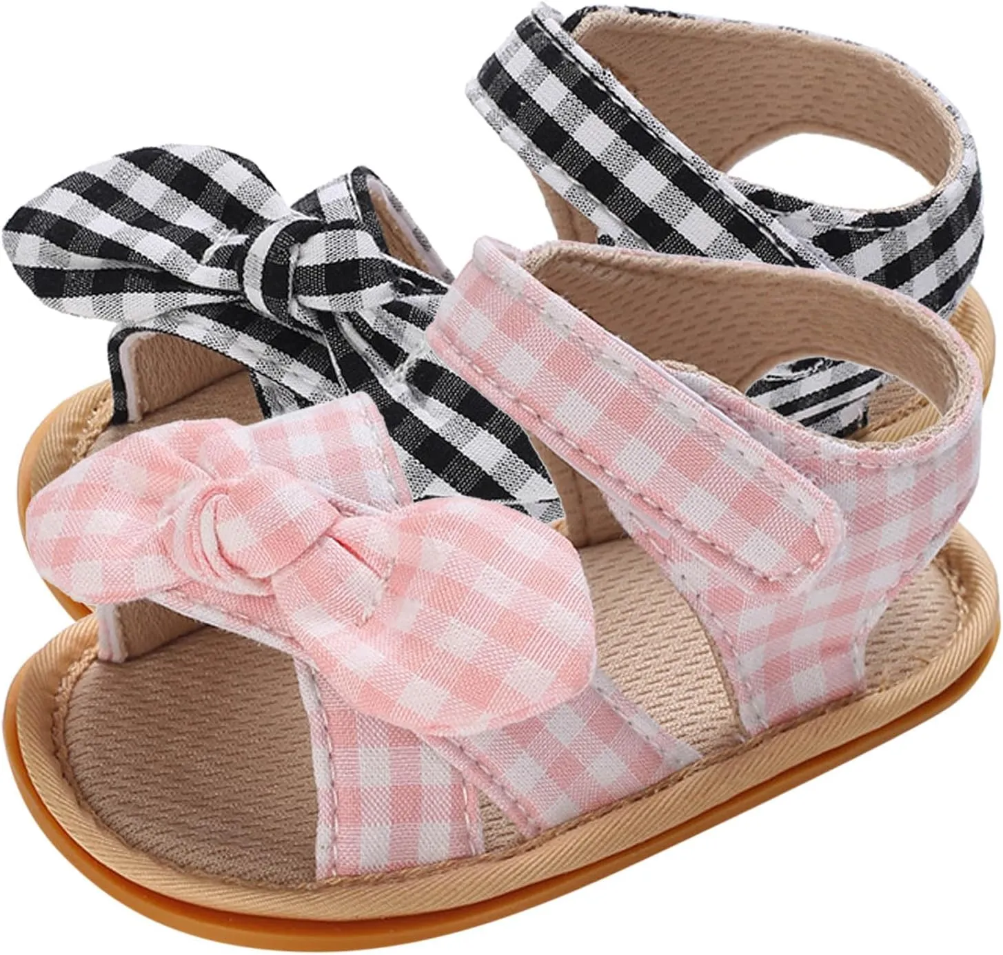 Baby Girls Plaid Bowknot Sandals Premium Soft Sole Non-Slip Open Toe Breathable Summer First Walking Shoes