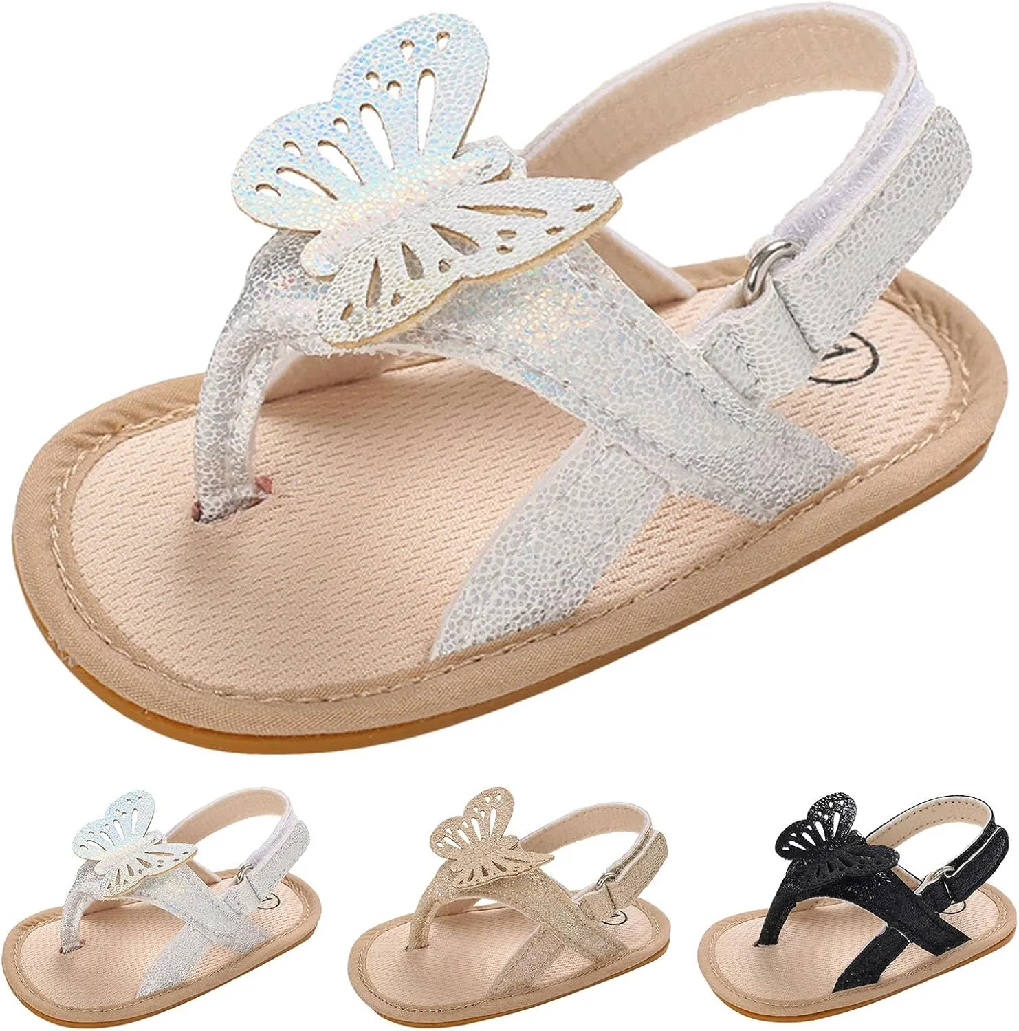 Baby Girls Sandals Infant First Walking Slipper Shoes Soft Soles Non-Slip Butterfly Crib Dress Sandals Summer Princess Shoes