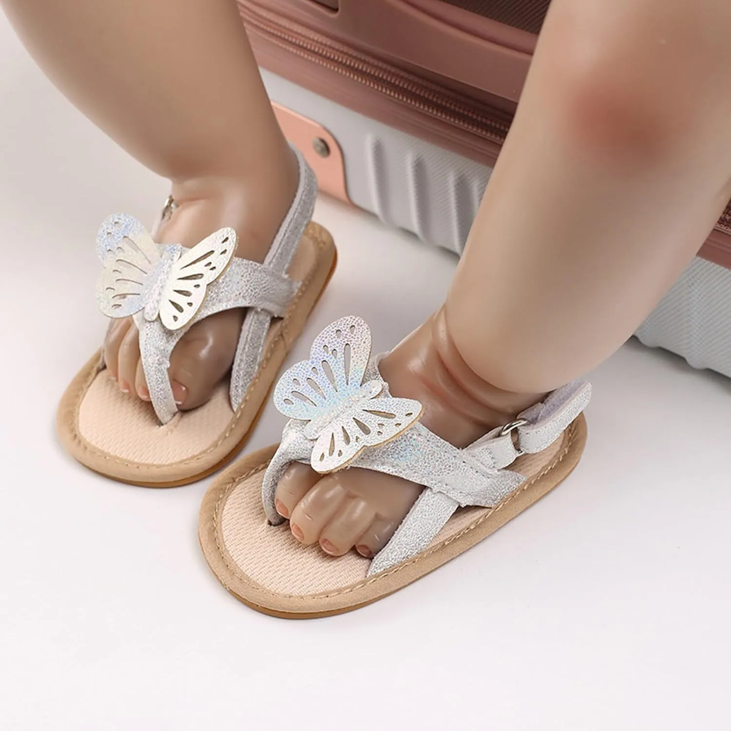 Baby Girls Sandals Infant First Walking Slipper Shoes Soft Soles Non-Slip Butterfly Crib Dress Sandals Summer Princess Shoes