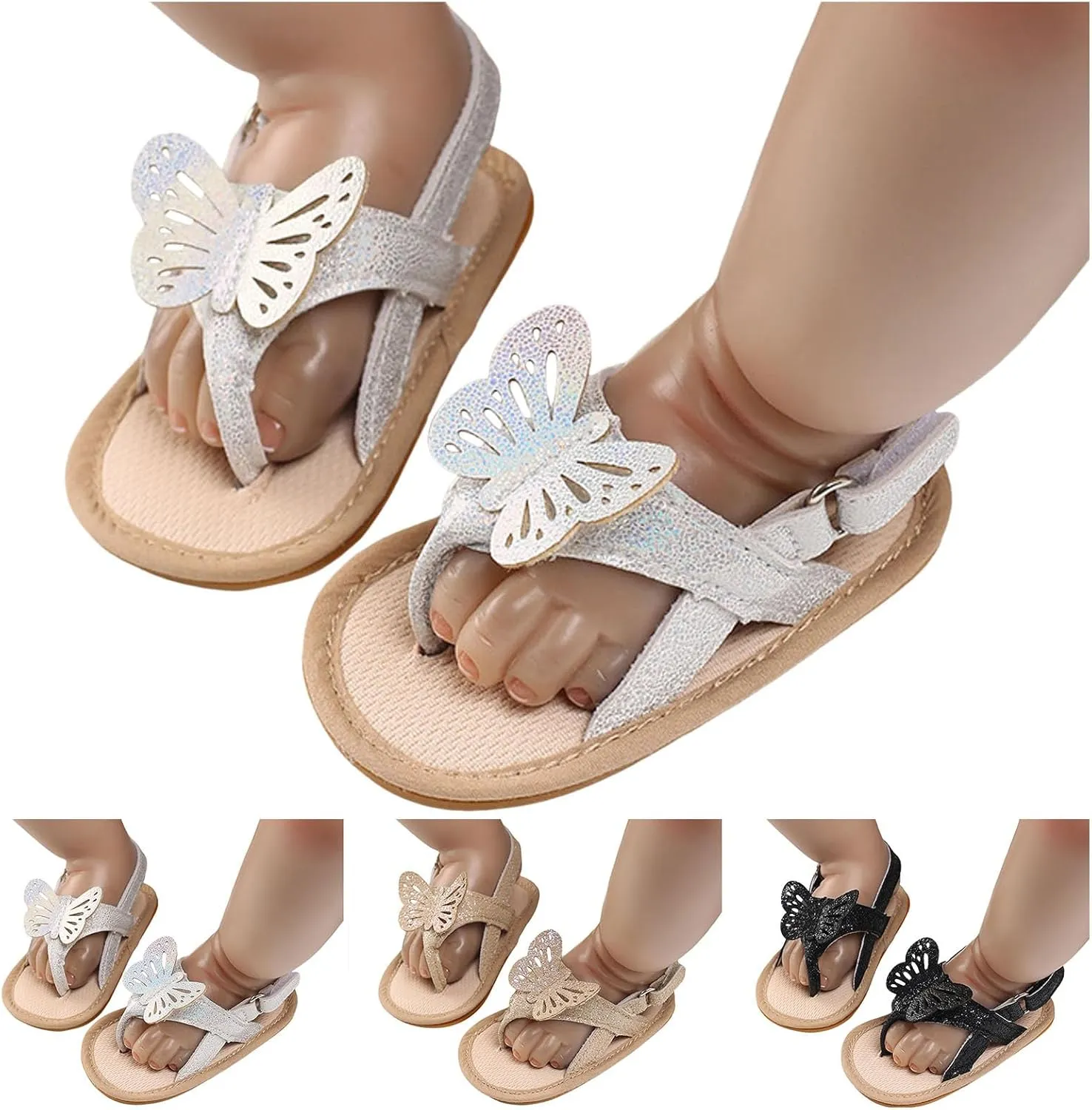 Baby Girls Sandals Infant First Walking Slipper Shoes Soft Soles Non-Slip Butterfly Crib Dress Sandals Summer Princess Shoes