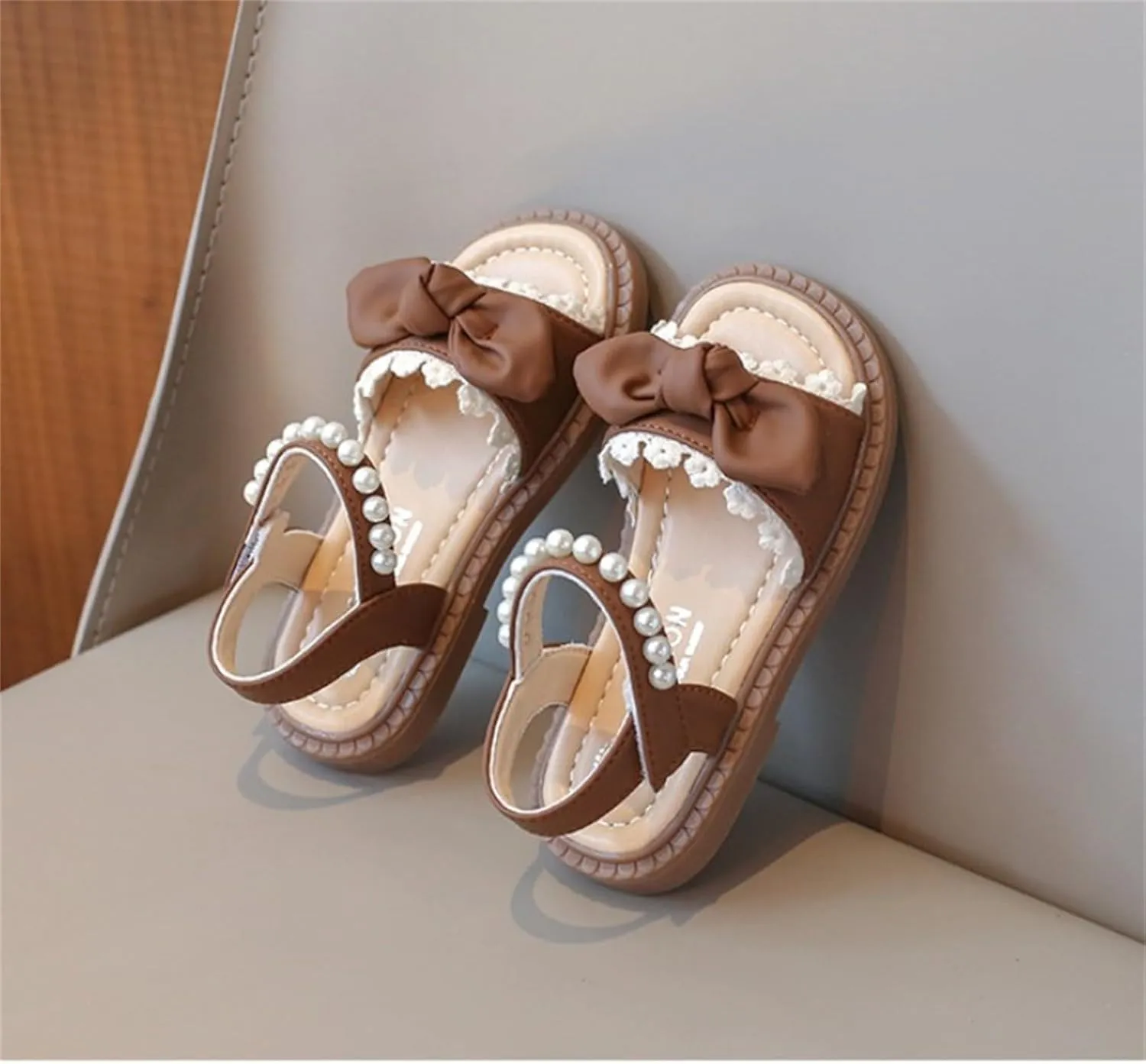 Baby Girls Shoes Toddler Girls Fashion Summer Bow Pearl Soft Sole Flat Shoes Leather Soft Closed Toe Comfort Sandals