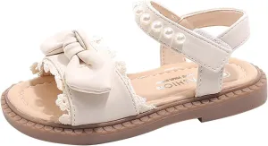 Baby Girls Shoes Toddler Girls Fashion Summer Bow Pearl Soft Sole Flat Shoes Leather Soft Closed Toe Comfort Sandals