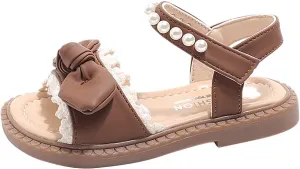 Baby Girls Shoes Toddler Girls Fashion Summer Bow Pearl Soft Sole Flat Shoes Leather Soft Closed Toe Comfort Sandals
