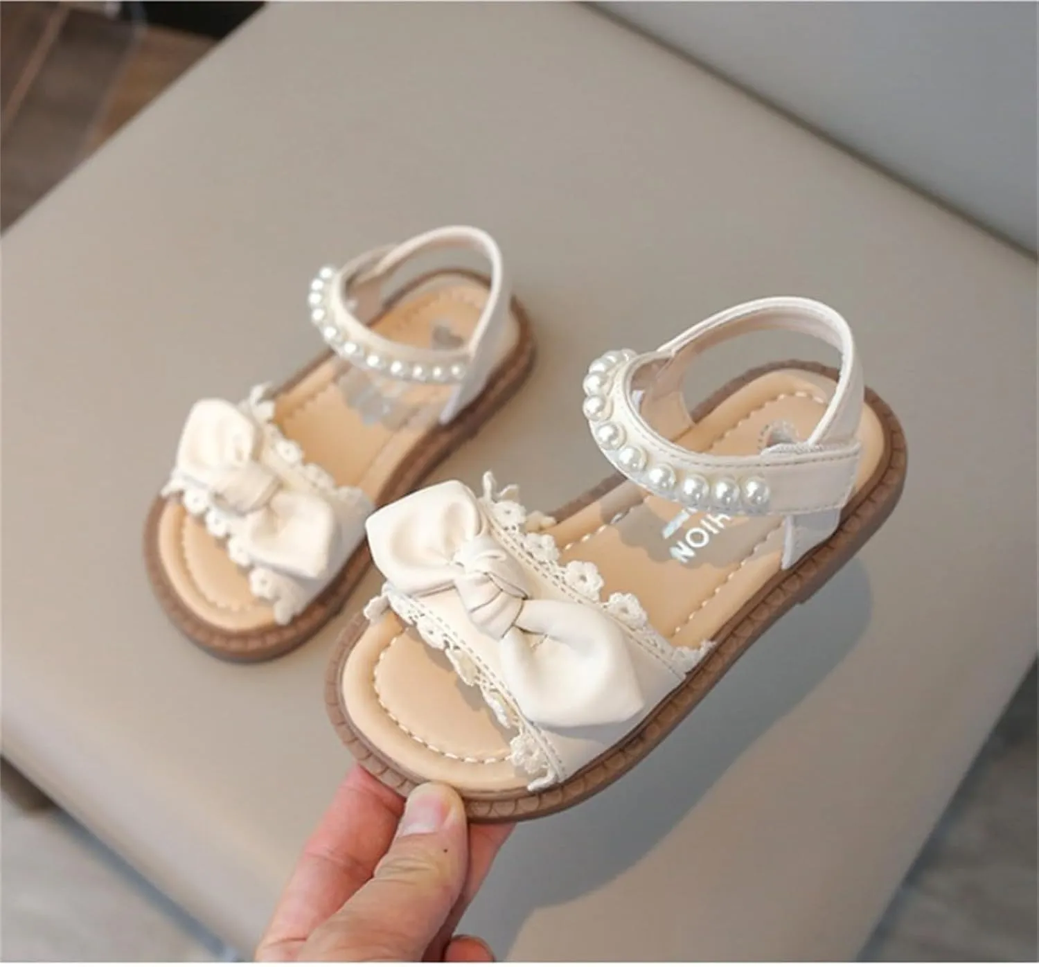Baby Girls Shoes Toddler Girls Fashion Summer Bow Pearl Soft Sole Flat Shoes Leather Soft Closed Toe Comfort Sandals