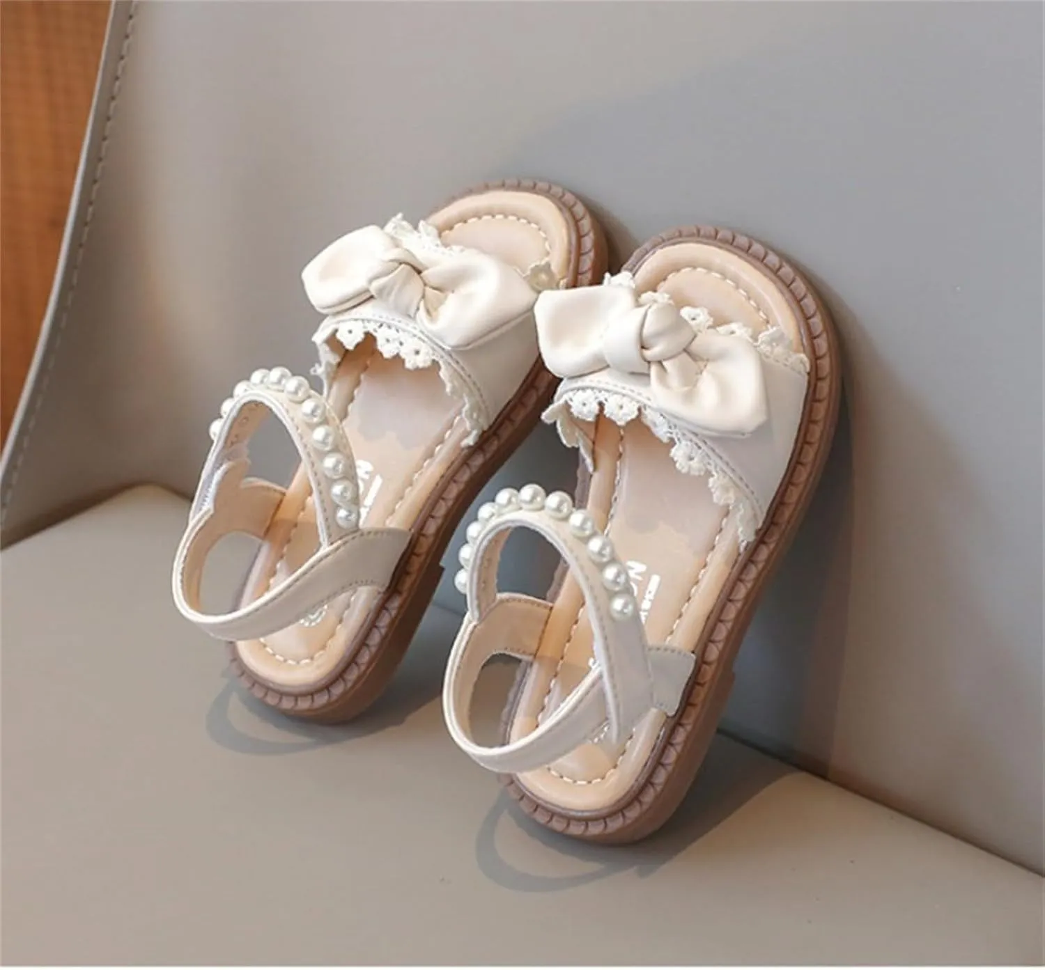 Baby Girls Shoes Toddler Girls Fashion Summer Bow Pearl Soft Sole Flat Shoes Leather Soft Closed Toe Comfort Sandals
