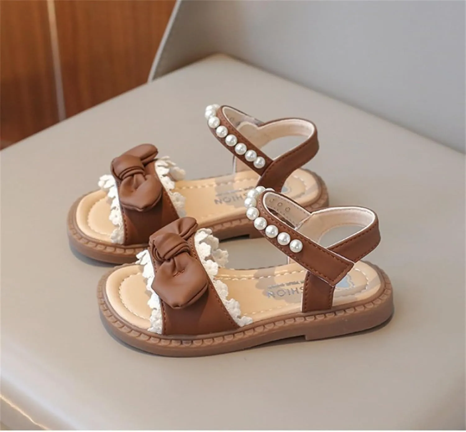 Baby Girls Shoes Toddler Girls Fashion Summer Bow Pearl Soft Sole Flat Shoes Leather Soft Closed Toe Comfort Sandals