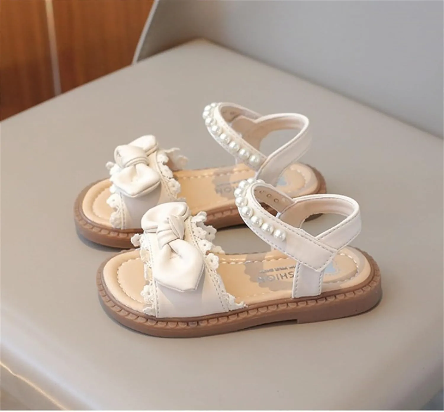 Baby Girls Shoes Toddler Girls Fashion Summer Bow Pearl Soft Sole Flat Shoes Leather Soft Closed Toe Comfort Sandals